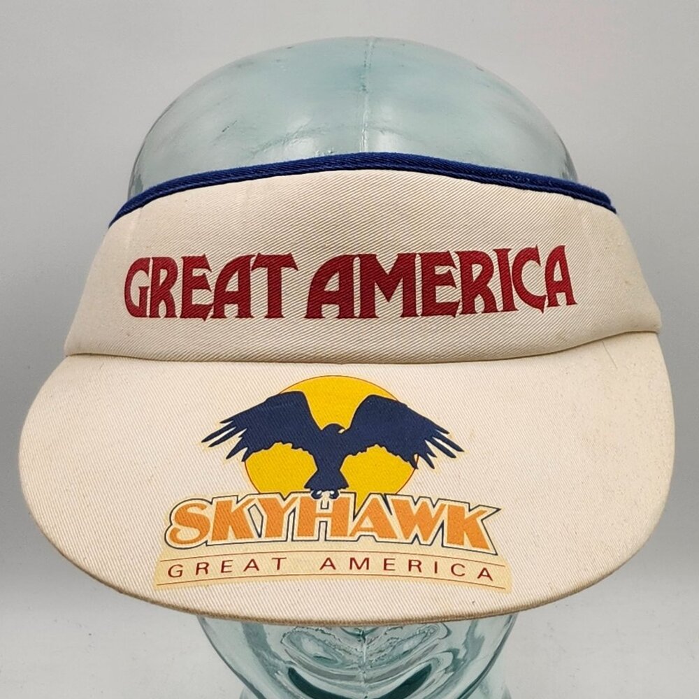 Vintage Great America Skyhawk Theme Park Visor Hat Beige Marriots Paramounts